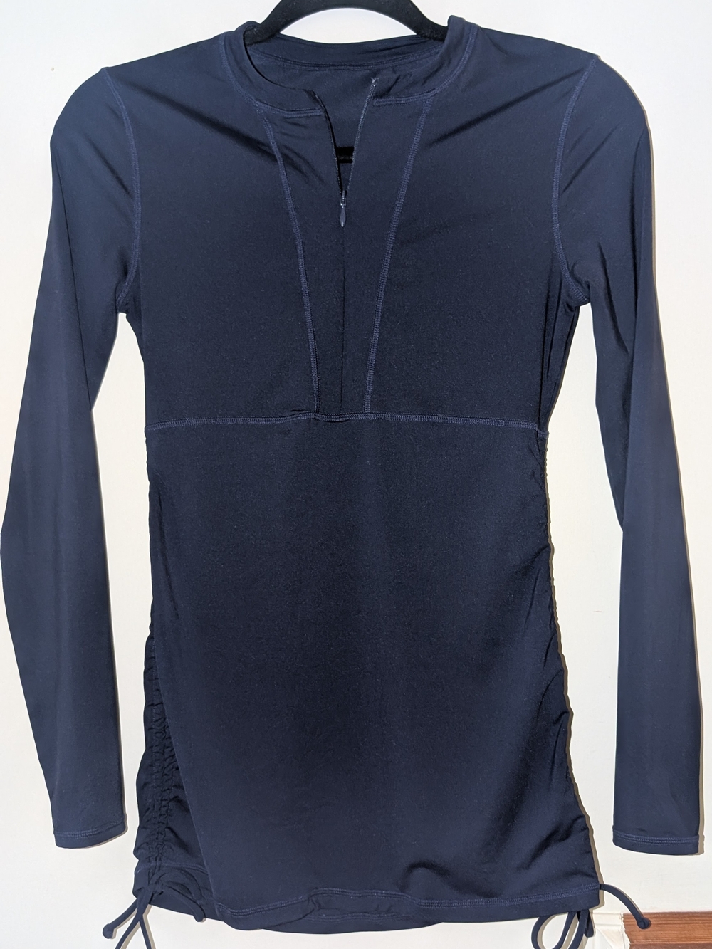 Athleta Tidal Ruched Half Zip Long Sleeves Rash Guard Swim Cover Up X-Small blue